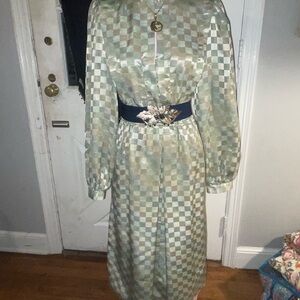 1960’s VTG Metallic Multi Colored Checkered Long Sleeve Dress